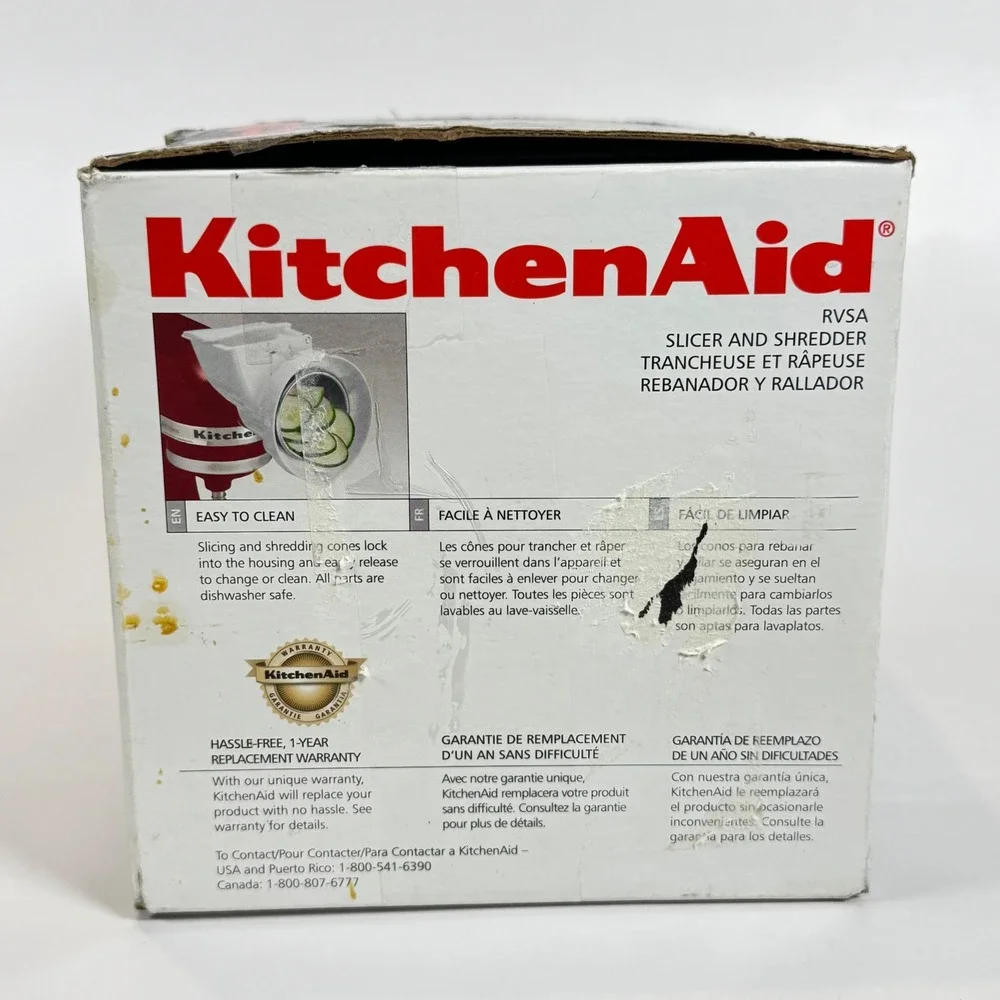 KitchenAid RVSA Slicer and Shredder Stand Mixer Attachment White 4 Cones Box
